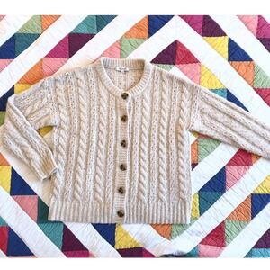 Madewell‎ Pointelle Cable Cardigan Sweater Cream Cozy Wool Blend XS